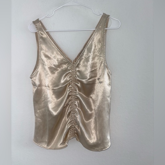 Champagne Ruched Satin Sleeveless Top - Picture 7 of 15
